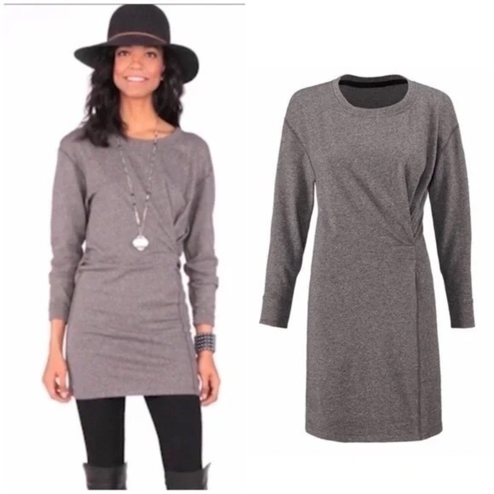 CAbi heather gray gathered waist long sleeve sweatshirt dress small